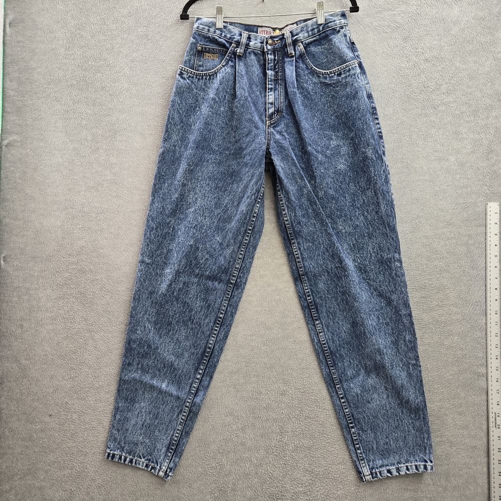 VINTAGE Attrak Women Jeans 31X32 Blue Mom Denim Acid Wash Tapered Y2K 90s